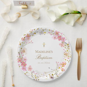 Plato De Papel flores coronaron el bautismo