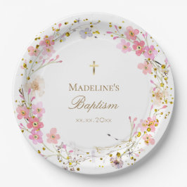 Plato De Papel flores coronaron el bautismo