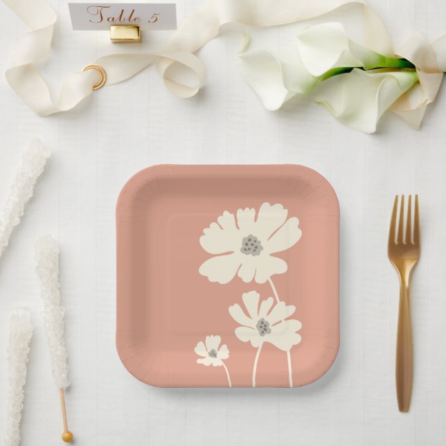 Plato De Papel Flores Cosmos Silhouettes Muro floral moderno (Boda)