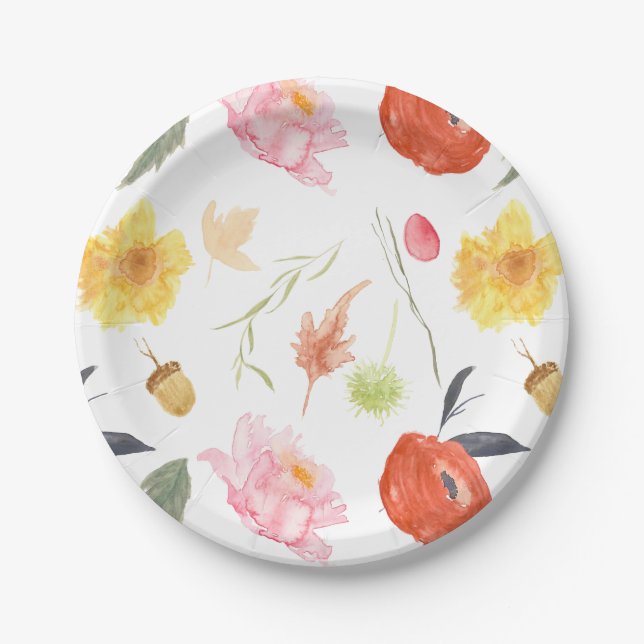 Plato De Papel Flores de acuarela (Anverso)