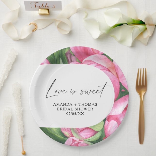 Plato De Papel Flores de acuarela - Desayuno de novia (Boda)