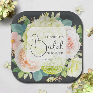 Plato De Papel Flores de Acuarela en Baby Shower Nupcial Marrón