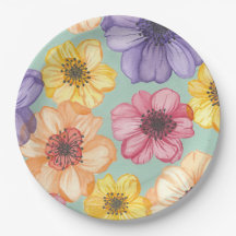 Flores de acuarela en placas de papel Aqua