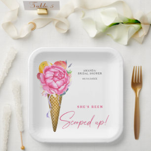 Plato De Papel Flores de agua ICE CREAM - ducha de novia