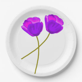 Plato De Papel Flores de amapola morada