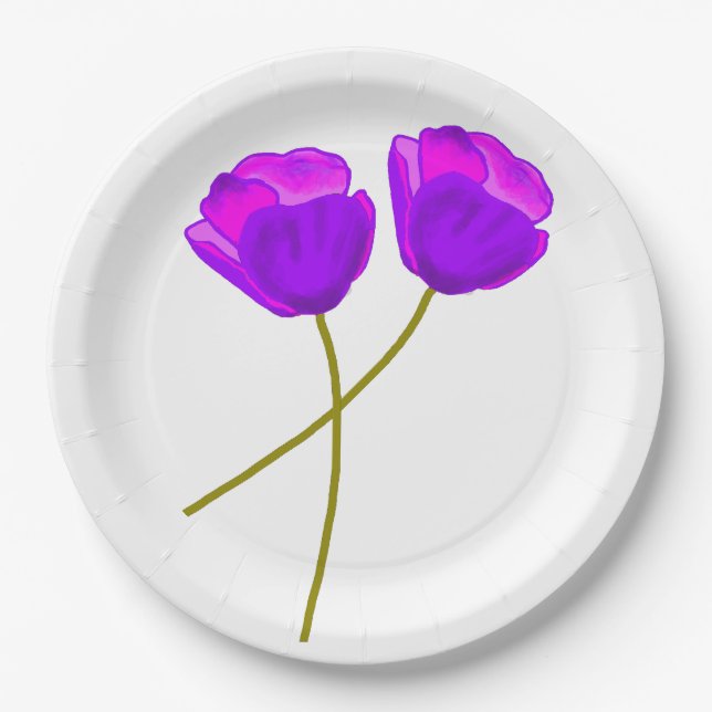 Plato De Papel Flores de amapola morada (Anverso)