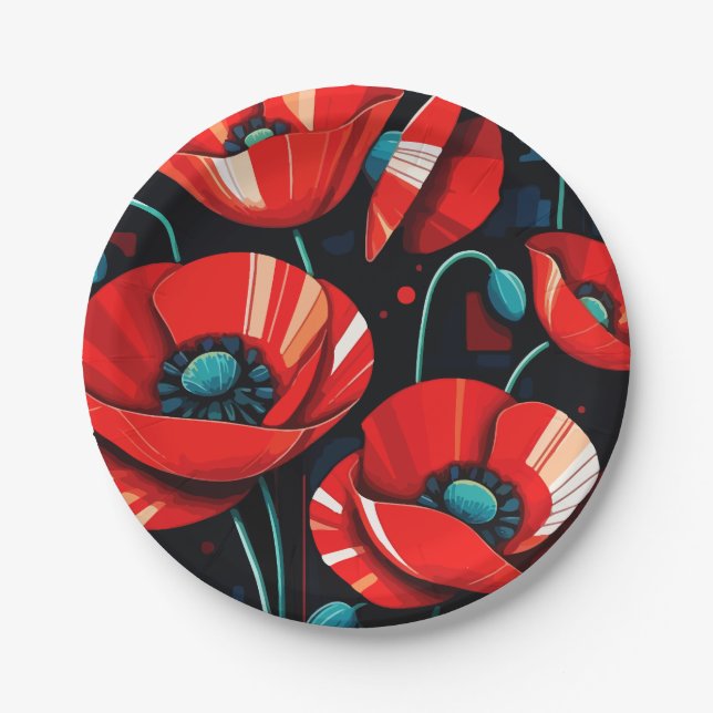 Plato De Papel flores de amapola Papaver (Anverso)