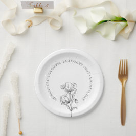 Plato De Papel Flores de amapola simple y elegante boda