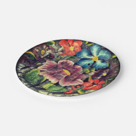 Plato De Papel Flores de Arte Popular en Flor
