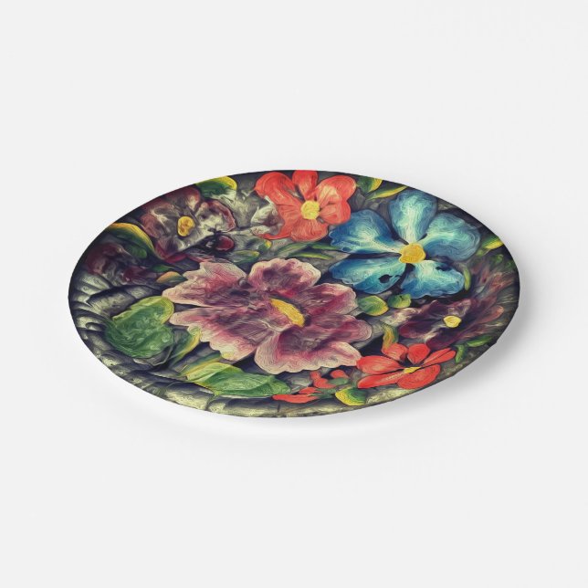 Plato De Papel Flores de Arte Popular en Flor (Angular)