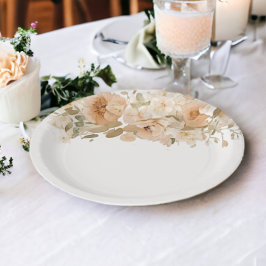 Plato De Papel Flores de boda elegantes verde apagado melocotón