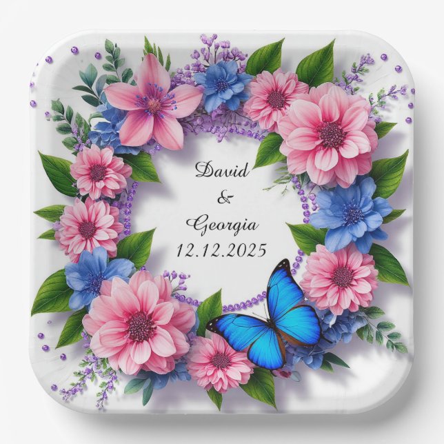 Plato De Papel Flores de Boda Marco Circular (Anverso)