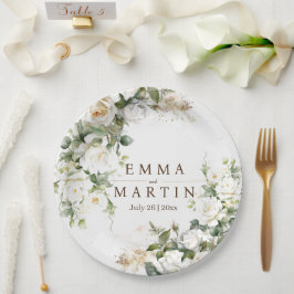 Plato De Papel Flores de bodas de rosas blancas