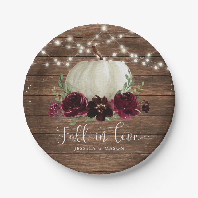 Plato De Papel Flores de borgoña de madera rústica Placas de cala (Anverso)