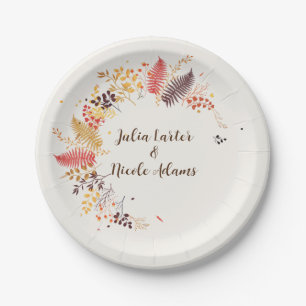 Plato De Papel Flores de bosque silvestre helechos hongos follaje
