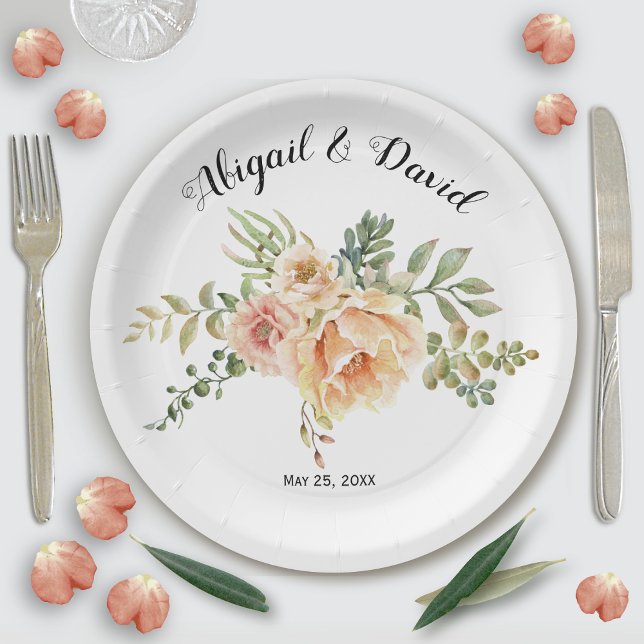 Plato De Papel Flores de cactus acuarelas y boda suculento (Subido por el creador)