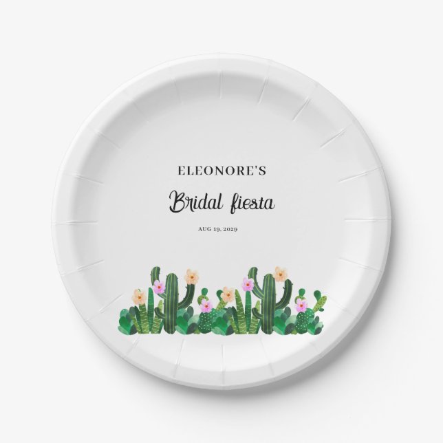 Plato De Papel Flores de cactus  Fiesta de boda (Anverso)