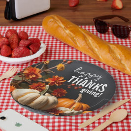 Plato De Papel Flores de calabaza felices del Día de Acción de Gr