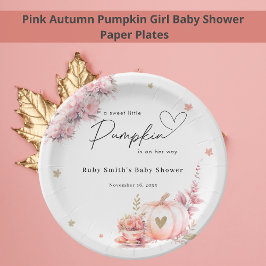 Plato De Papel Flores de calabaza rosa otoño Chica Baby Shower