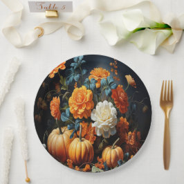 Plato De Papel Flores de calabazas de Halloween