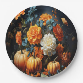 Plato De Papel Flores de calabazas de Halloween