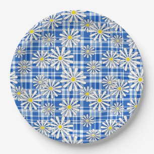 Plato De Papel Flores de camomila blanca sobre un fondo de cuadro