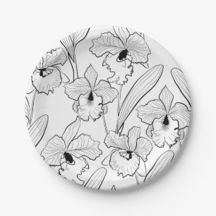 Plato De Papel Flores de cattleya de orquídeas sin rompeolas