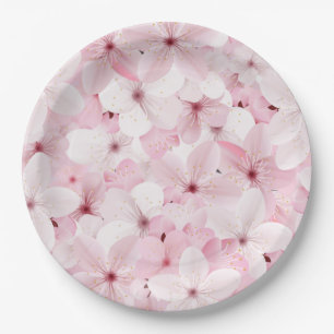 Plato De Papel Flores de cerezo rosa