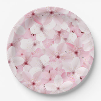 Plato De Papel Flores de cerezo rosa