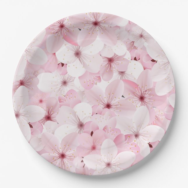 Plato De Papel Flores de cerezo rosa (Anverso)