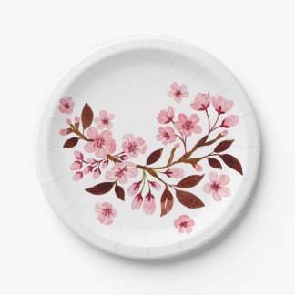Plato De Papel Flores de cerezo rosadas