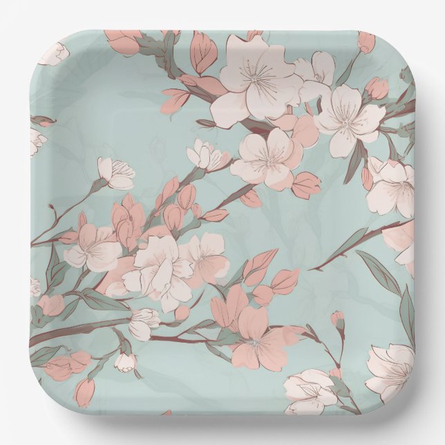 Plato De Papel Flores de cerezo sakura (Anverso)