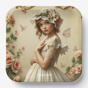Plato De Papel Flores de Chica victoriana mullidas