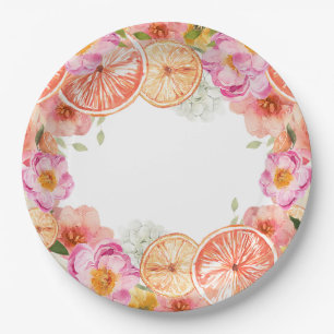 Plato De Papel Flores de cítricos rosas