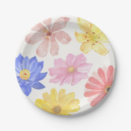 Plato De Papel Flores de color acuático