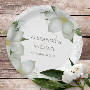 Plato De Papel Flores de color acuático floral Magnolia Elegante