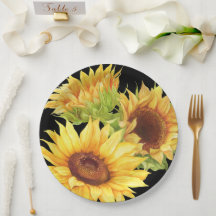 Flores de color de agua de girasol Papel negro ama