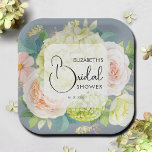Plato De Papel Flores de color de agua Dusty Blue Bridal Shower<br><div class="desc">Las placas de papel de ducha de novia cuentan con hermosas hortensias de color blanco y verde,  rosas rosados y crema,  mareas,  flores pequeñas y hojas sobre azul polvoriento con los detalles en letras de moda. COINCIDIENDO con los artículos de nuestra tienda.</div>