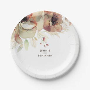 Plato De Papel Flores de color de agua vintage Shabby Fall Weddin