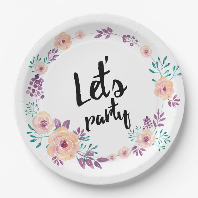 Plato De Papel Flores de color húmedo (Anverso)