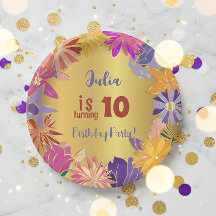 Flores de contorno dorado Cumpleaños