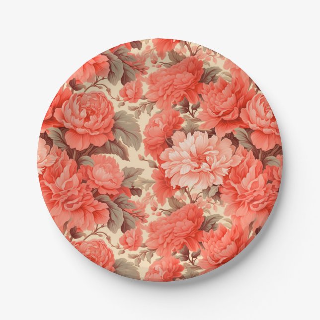Plato De Papel Flores de coral chic y Shabby (Anverso)