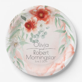 Plato De Papel Flores de coral de color Fiesta de jardín