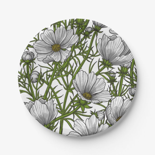 Plato De Papel Flores de cosmos blancos (Anverso)