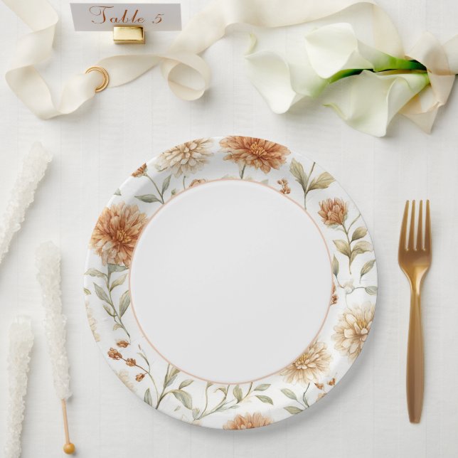 Plato De Papel Flores de Crema de Naranja Despedida de Soltera (Boda)