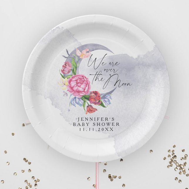 Plato De Papel Flores de cumple de bebé sobre la luna (Subido por el creador)