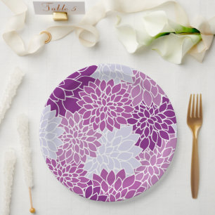 Plato De Papel Flores De Dahlia, Patrón De Flores, Dahlia Morada