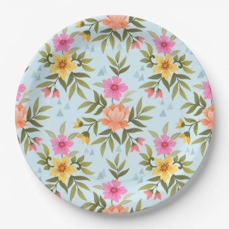 Plato De Papel Flores de dibujo de mano coloridas
