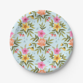 Plato De Papel Flores de dibujo de mano coloridas