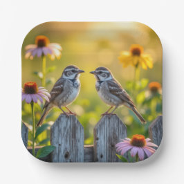 Plato De Papel Flores de espárragos y conos por una valla de made